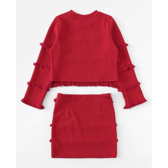 Textured Fringe Crop Top & Skirt Set - Picture 2 of 4